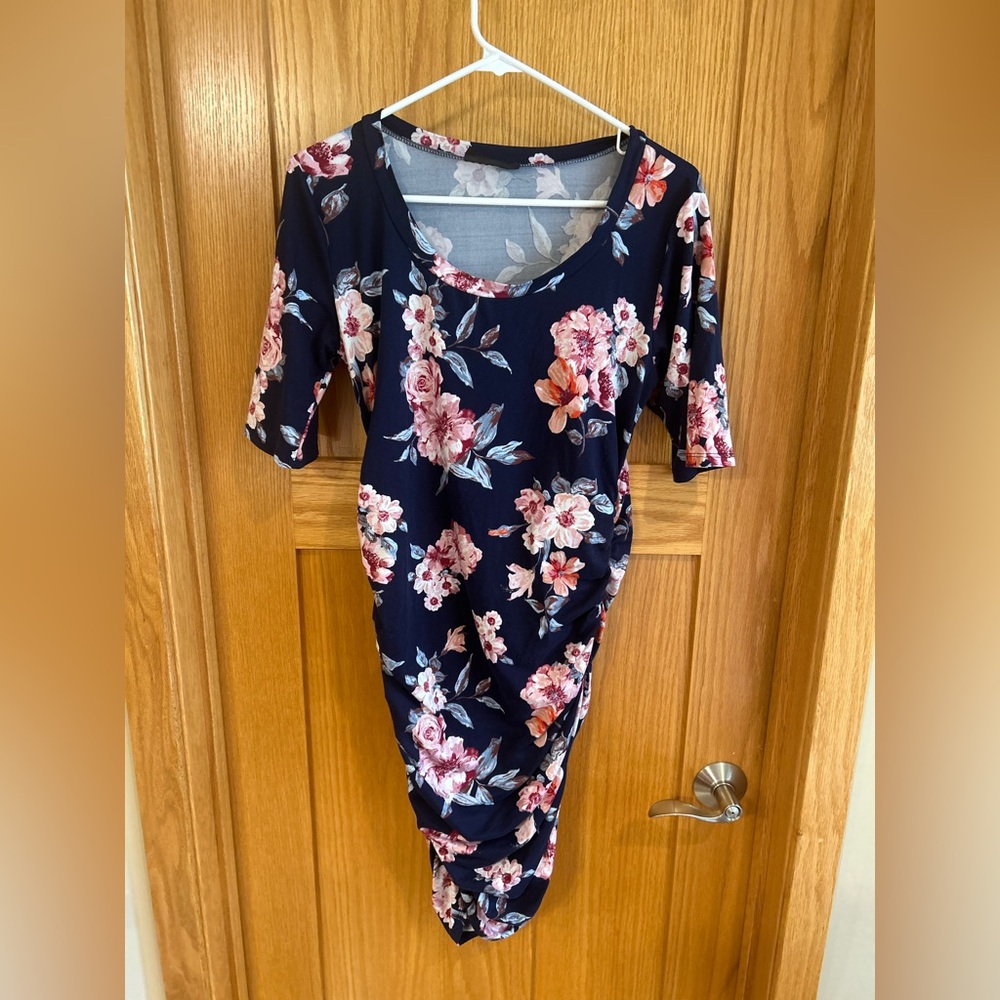 Navy Blue Floral Maternity Dress